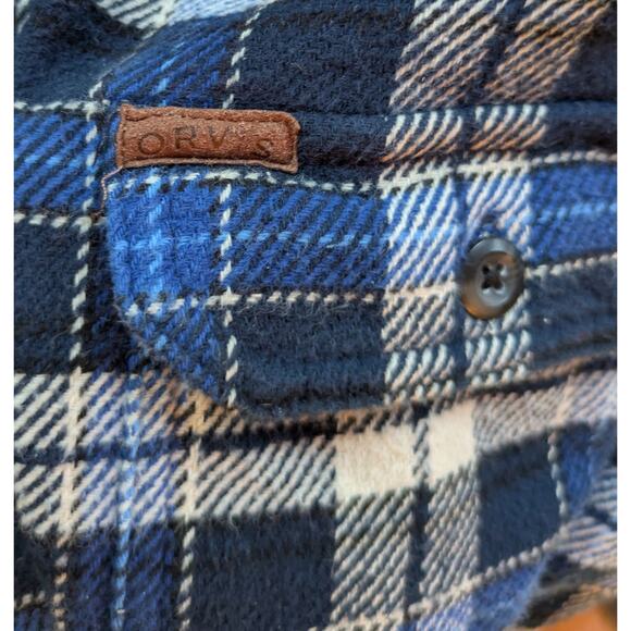 Orvis Mens Flannel Shacket Shirt Jacket XL Blue White Plaid Heavyweight Pockets - Picture 8 of 11